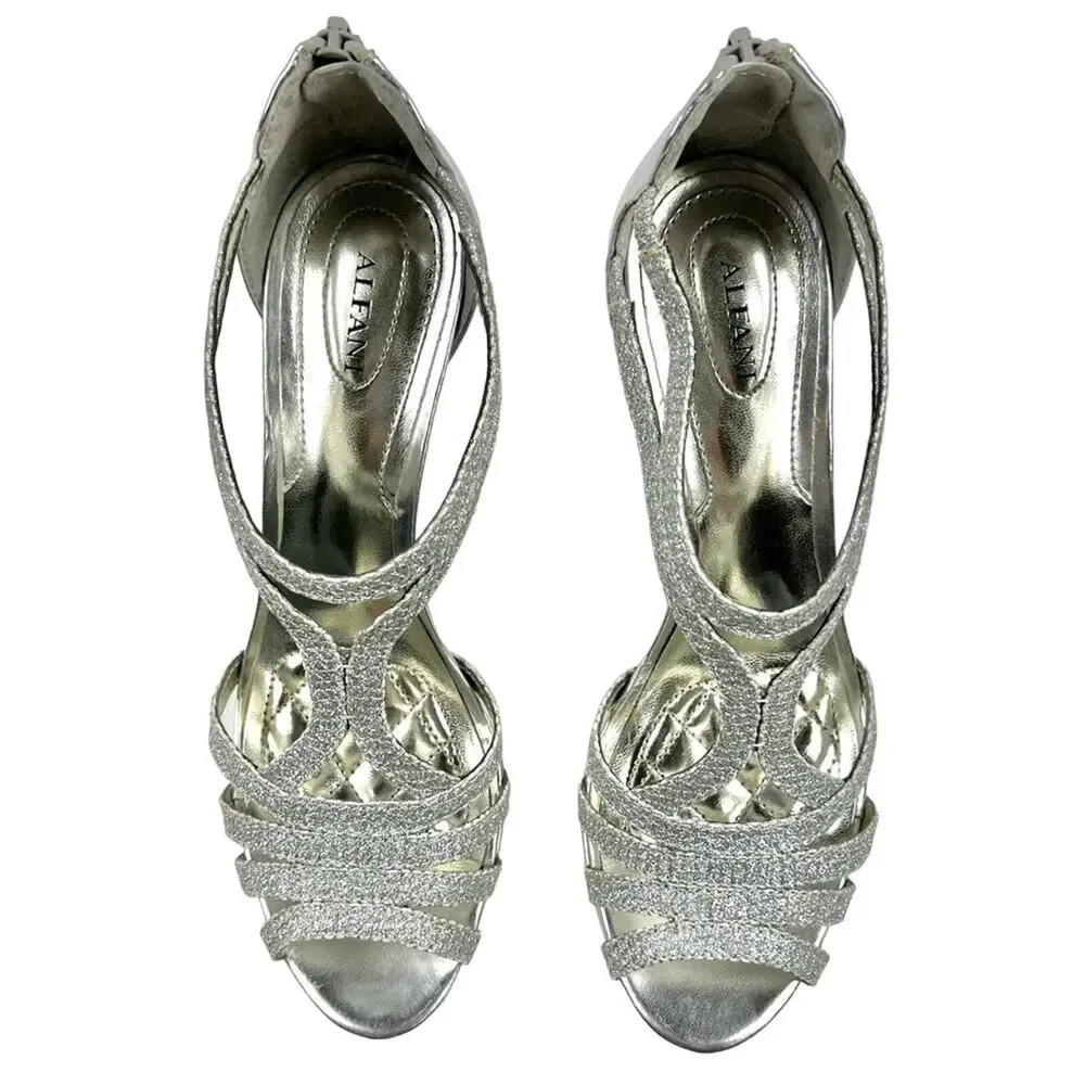 Alfani Women’s Tacy Silver Metallic Platform Strappy Formal Heels 8.5